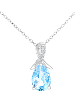 Mogul 9ct White Gold Blue Topaz and Diamond Pendant, Blue