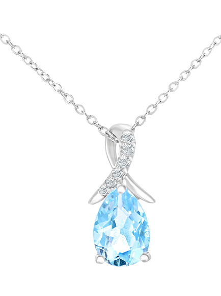 Mogul 9ct White Gold Blue Topaz and Diamond Pendant, Blue