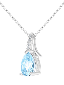 Mogul 9ct White Gold Blue Topaz and Diamond Pendant - view 2, Blue