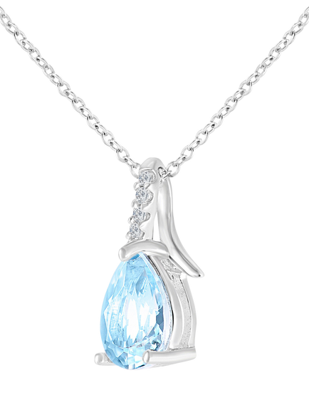 Mogul 9ct White Gold Blue Topaz and Diamond Pendant - view 2, Blue