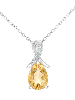 Mogul 9ct White Gold Pear-Shaped Citrine and Diamond Pendant Necklace, Yellow