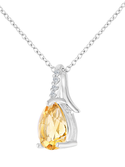 Mogul 9ct White Gold Pear-Shaped Citrine and Diamond Pendant Necklace - view 2, Yellow