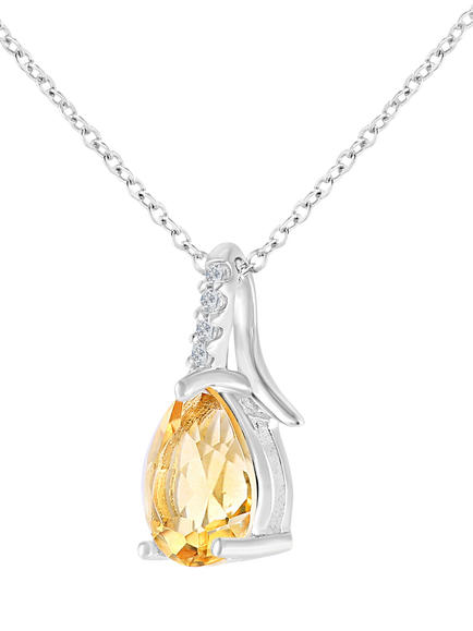 Mogul 9ct White Gold Pear-Shaped Citrine and Diamond Pendant Necklace - view 2, Yellow