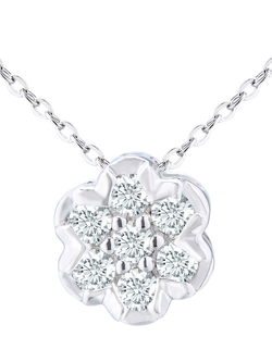 Mogul 9ct Yellow Gold Diamond Cluster Flower Pendant Necklace, White