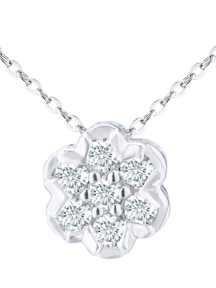 Mogul 9ct Yellow Gold Diamond Cluster Flower Pendant Necklace, White
