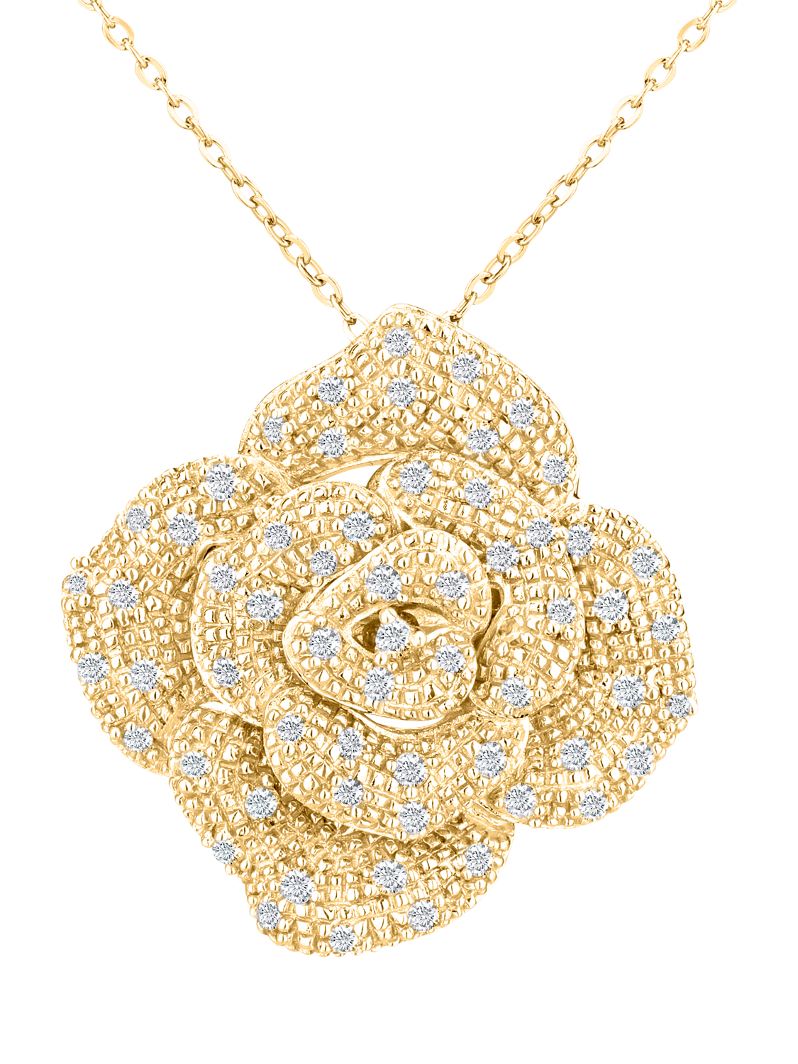 Product image 1 of 3, which shows Mogul 9ct Yellow Gold Pavé Diamond Flower Necklace