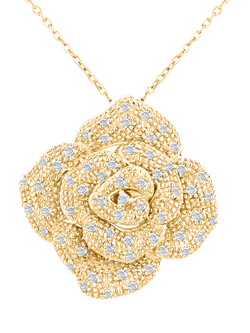 Mogul 9ct Yellow Gold Pavé Diamond Flower Necklace, Yellow