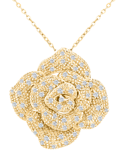 Mogul 9ct Yellow Gold Pavé Diamond Flower Necklace, Yellow