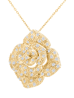 Mogul 9ct Yellow Gold Pavé Diamond Flower Necklace - view 2, Yellow