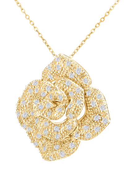 Mogul 9ct Yellow Gold Pavé Diamond Flower Necklace - view 2, Yellow