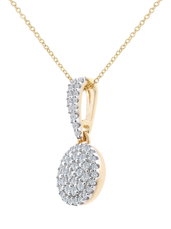 Mogul 9ct Yellow Gold Round Cluster Diamond Halo Pendant - view 2, Yellow