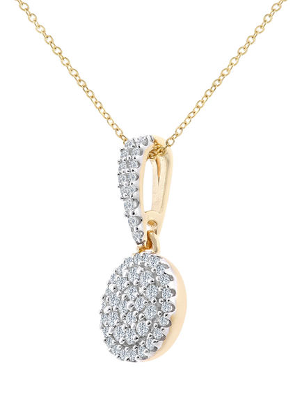 Mogul 9ct Yellow Gold Round Cluster Diamond Halo Pendant - view 2, Yellow