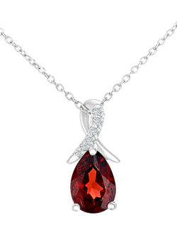 Mogul 9ct White Gold Garnet Diamond Pendant, Red