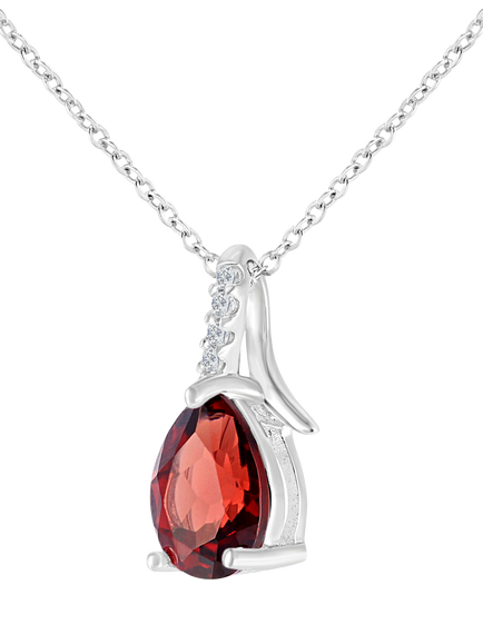 Mogul 9ct White Gold Garnet Diamond Pendant - view 2, Red