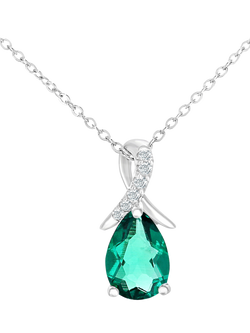 Mogul 9ct White Gold Pear Emerald Diamond Pendant, Green