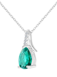 Mogul 9ct White Gold Pear Emerald Diamond Pendant