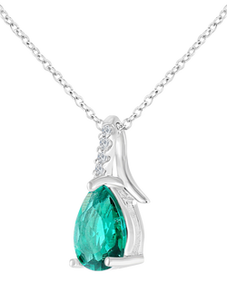 Mogul 9ct White Gold Pear Emerald Diamond Pendant - view 2, Green