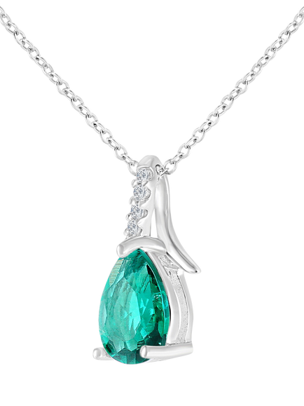 Mogul 9ct White Gold Pear Emerald Diamond Pendant - view 2, Green
