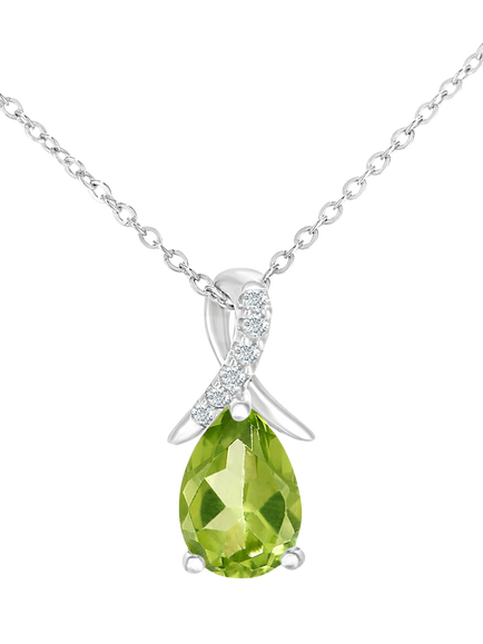 Mogul 9ct White Gold Peridot and Diamond Pendant, Green