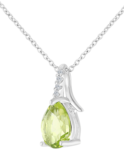 Mogul 9ct White Gold Peridot and Diamond Pendant - view 2, Green