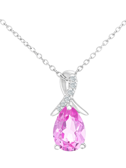 Mogul 9ct White Gold Pear Sapphire Diamond Pendant, Pink