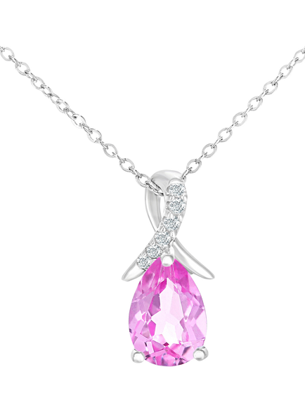 Mogul 9ct White Gold Pear Sapphire Diamond Pendant, Pink