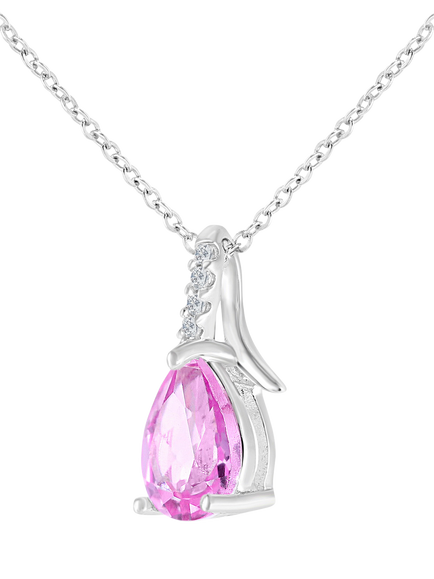 Mogul 9ct White Gold Pear Sapphire Diamond Pendant - view 2, Pink
