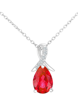 Mogul 9ct White Gold Pear Ruby and Diamond Pendant, Red
