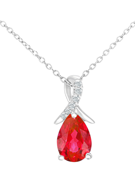 Mogul 9ct White Gold Pear Ruby and Diamond Pendant, Red