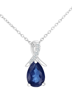 Mogul 9ct White Gold Pear Sapphire and Diamond Pendant, Blue