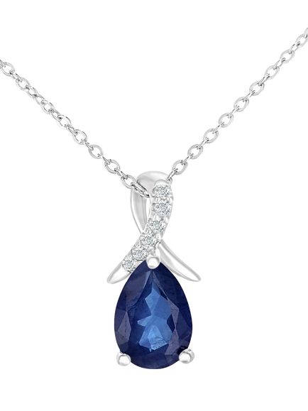 Mogul 9ct White Gold Pear Sapphire and Diamond Pendant, Blue