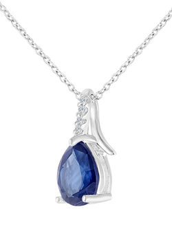 Mogul 9ct White Gold Pear Sapphire and Diamond Pendant - view 2, Blue