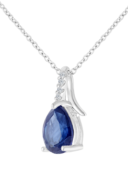 Mogul 9ct White Gold Pear Sapphire and Diamond Pendant - view 2, Blue