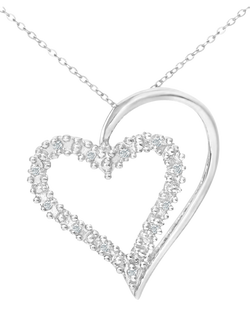Mogul 9ct White Gold Open Heart Diamond Pendant, Silver