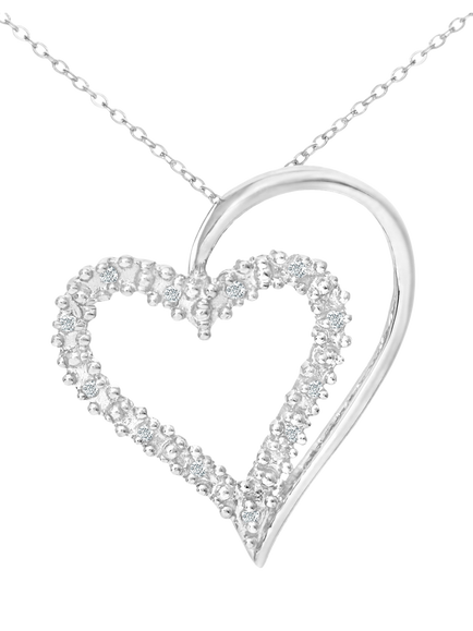 Mogul 9ct White Gold Open Heart Diamond Pendant, Silver