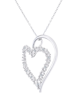 Mogul 9ct White Gold Open Heart Diamond Pendant - view 2, Silver