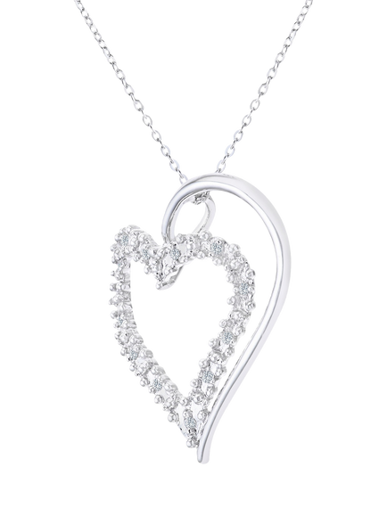 Mogul 9ct White Gold Open Heart Diamond Pendant - view 2, Silver