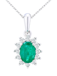 Mogul 9ct White Gold Emerald and Diamond Pendant