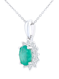 Mogul 9ct White Gold Emerald and Diamond Pendant