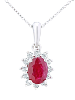 Mogul 9ct White Gold Ruby and Diamond Pendant, Red