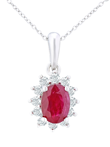 Mogul 9ct White Gold Ruby and Diamond Pendant, Red