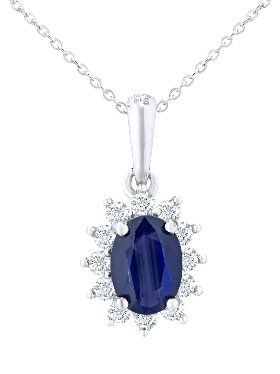 Product image 1 of 4, which shows Mogul 9ct White Gold Oval Sapphire Diamond Pendant