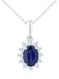 Mogul 9ct White Gold Oval Sapphire Diamond Pendant