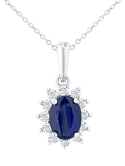 Mogul 9ct White Gold Oval Sapphire Diamond Pendant, Blue