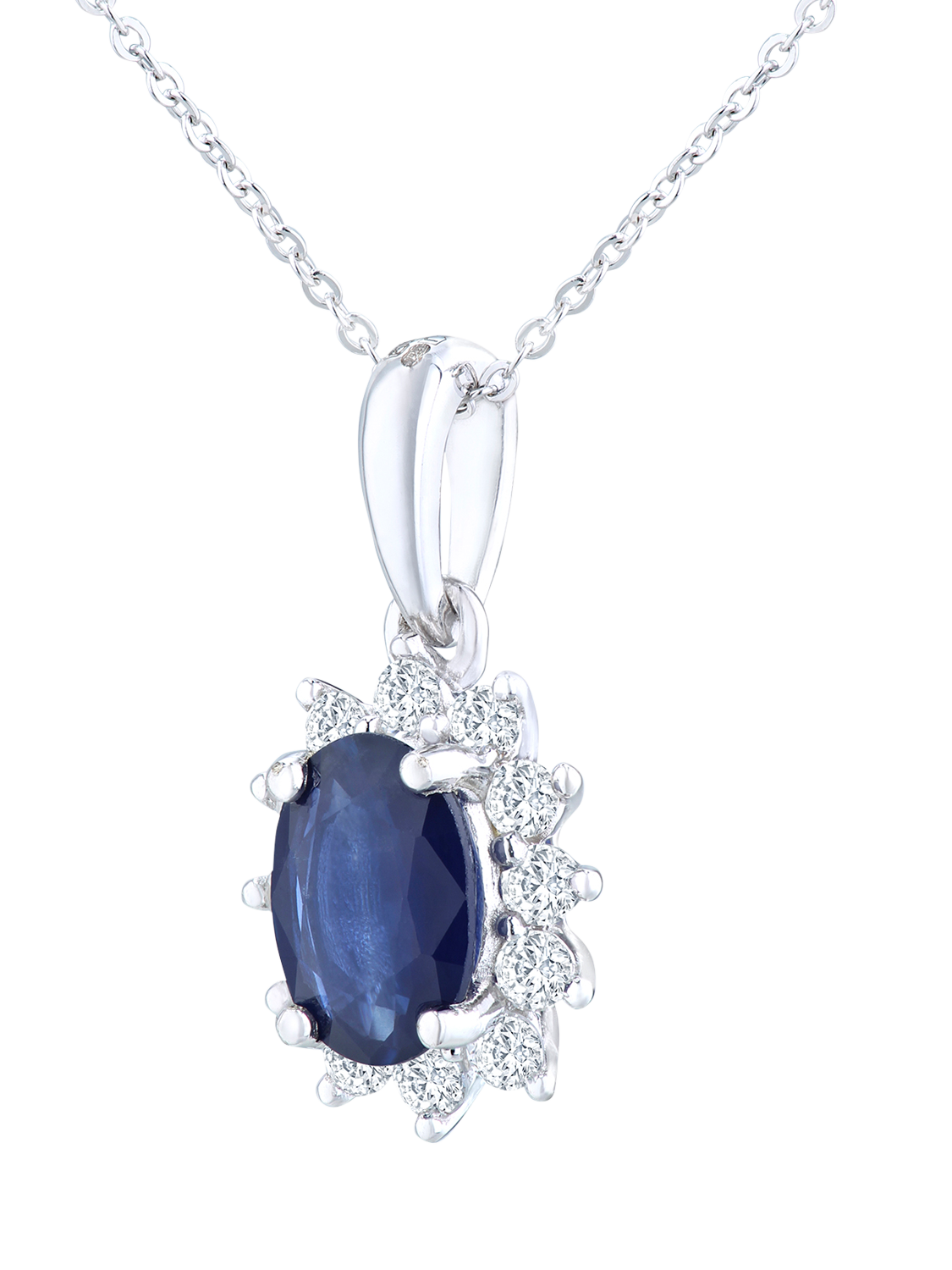 Product image 2 of 4, which shows Mogul 9ct White Gold Oval Sapphire Diamond Pendant