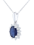 Mogul 9ct White Gold Oval Sapphire Diamond Pendant