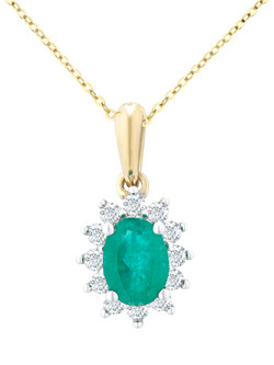 Mogul 9ct Yellow Gold Oval Emerald and Diamond Pendant, Green