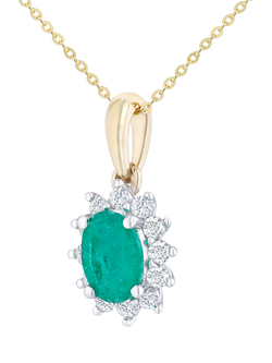 Mogul 9ct Yellow Gold Oval Emerald and Diamond Pendant - view 2, Green