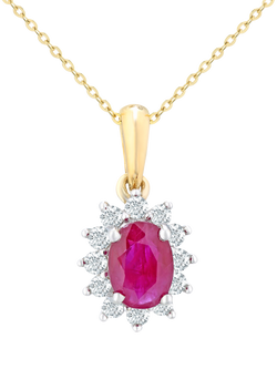 Mogul 9ct Yellow Gold Ruby and Diamond Pendant, Red