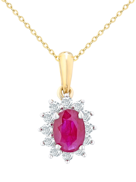 Mogul 9ct Yellow Gold Ruby and Diamond Pendant, Red